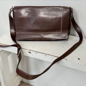 Vintage Lamarthe Brown Patent Leather Equestrian Y2K Messenger Crossbody Bag